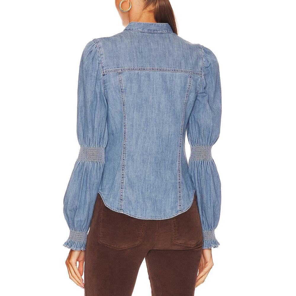 Veronica Beard Dalton Shirt Mystic Blue Button Front Puff Sleeves Chambray SZ 2 - Picture 3 of 8